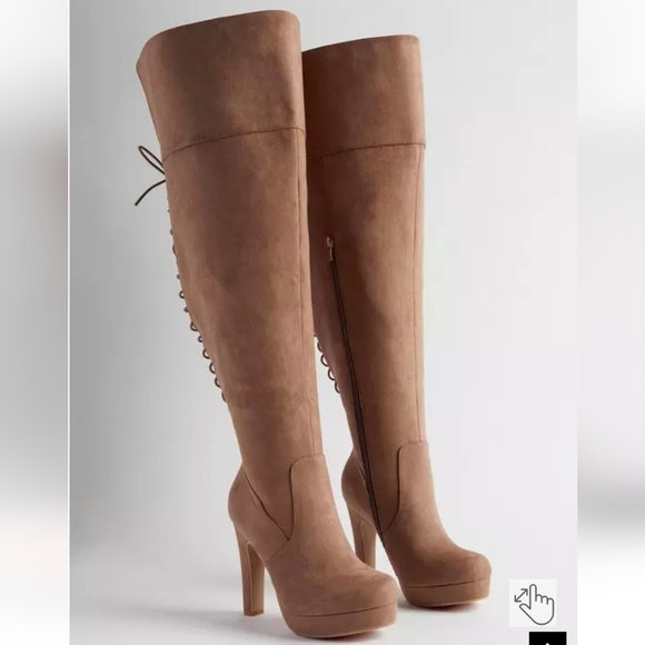 Torrid Tan Over the Knee Boots with Lace-Up Detail - Picture 6 of 8
